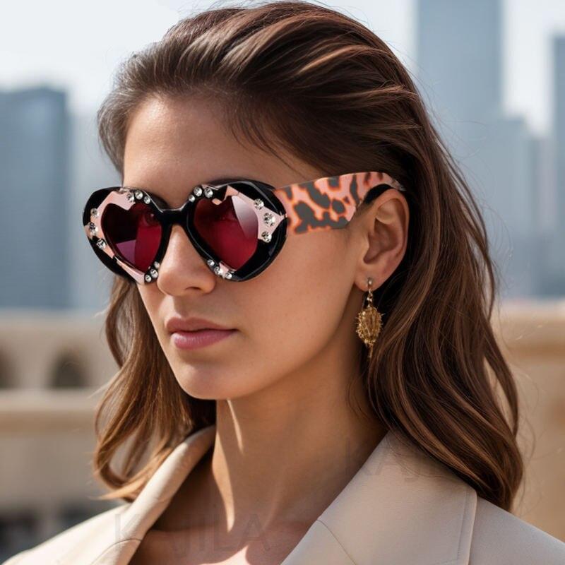 Heart-shaped Punk Sunglasses Women 2024 Luxury Brand Designer Love Sun Glasses For Ladies Street Style With&nbsp;Rhinestones&nbsp;Eyewear
